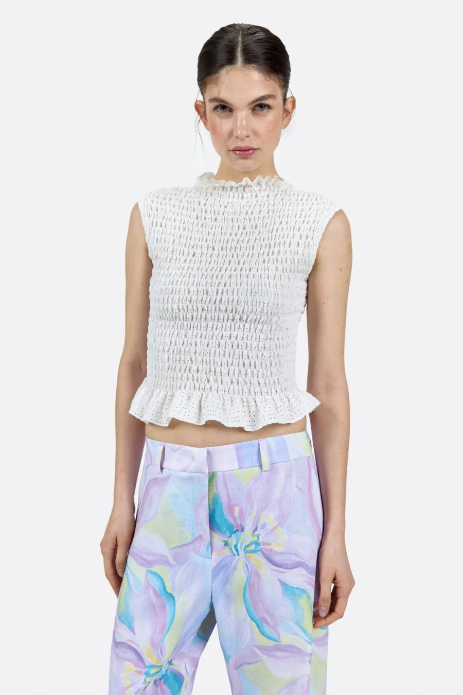 Top blanco smock en cuerpo